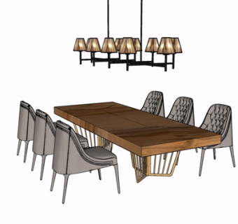 现代实木餐桌椅su模型