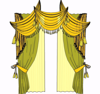 现代布艺窗帘su模型