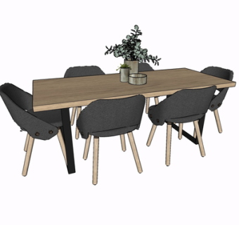 现代实木餐桌椅su模型