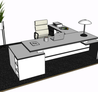 现代实木书桌su模型
