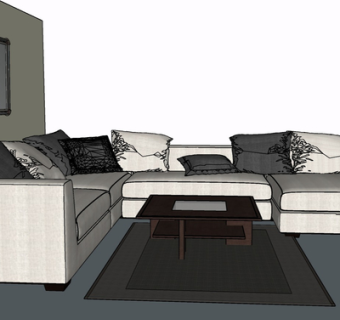 现代布艺多人沙发su模型