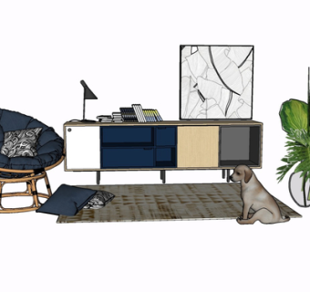 现代实木边柜su模型