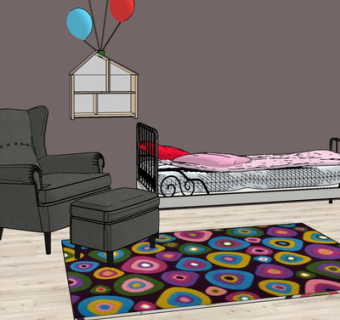 现代布艺休闲沙发su模型