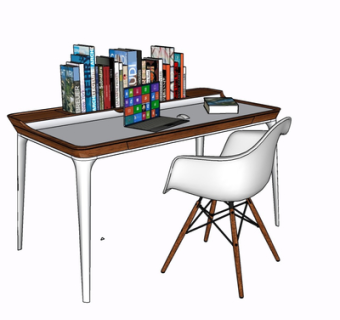 现代实木书桌su模型