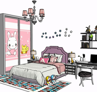 现代儿童床su模型