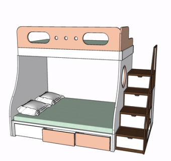 现代实木儿童床su模型