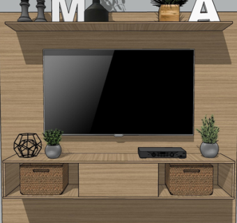 现代实木电视柜su模型
