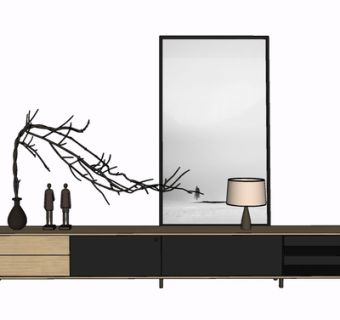 现代实木电视柜su模型