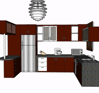 现代实木橱柜su模型