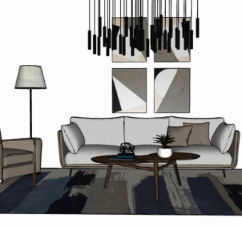 现代布艺多人沙发su模型