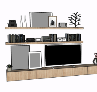 现代实木电视柜su模型