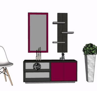 现代实木边柜su模型