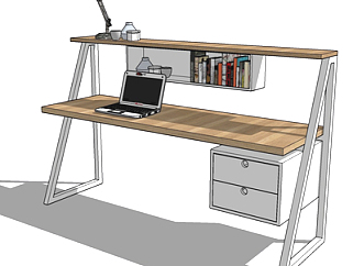 现代实木书桌椅su模型