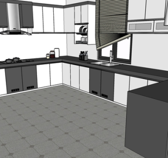 现代实木橱柜su模型