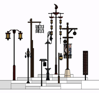 新中式路灯组合su模型