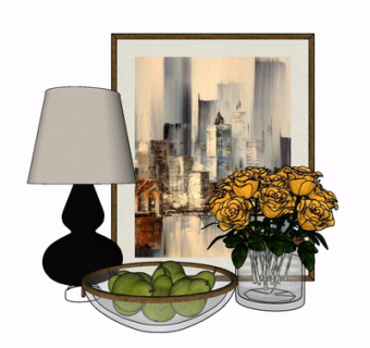 现代台灯果盘花瓶组合su模型