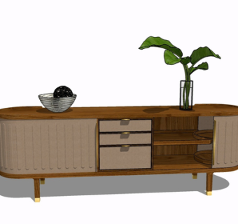 现代实木边柜su模型