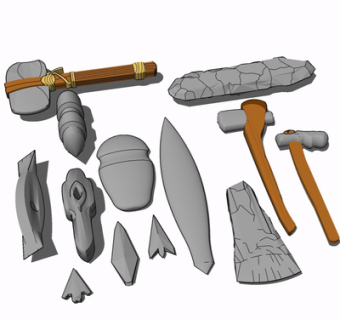 现代石器工具摆件su模型