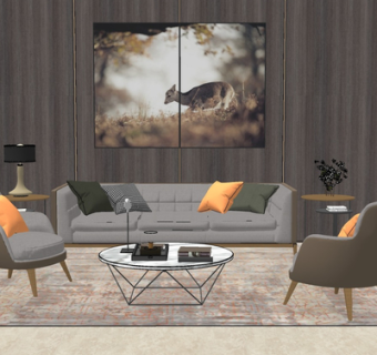 北欧布艺组合沙发su模型