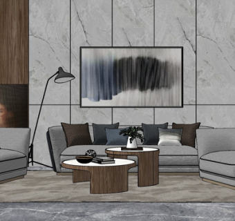 现代布艺组合沙发su模型