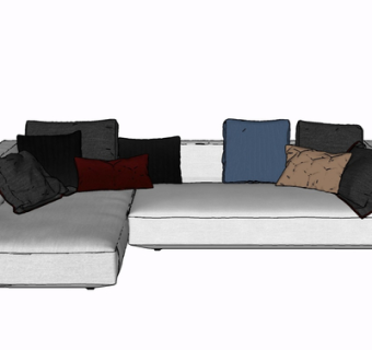 现代布艺多人沙发su模型