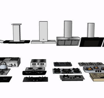 现代灶台油烟机组合su模型