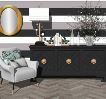 现代实木边柜su模型