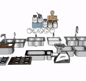 现代金属水槽su模型