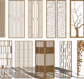 现代金属屏风隔断su模型