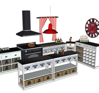 现代实木橱柜su模型