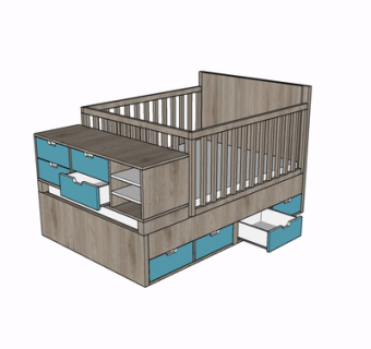 现代实木儿童床su模型