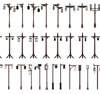 新中式路灯组合su模型