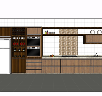 现代实木橱柜su模型