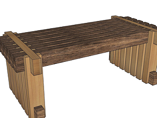 现代<em>公园</em>实木长凳su模型