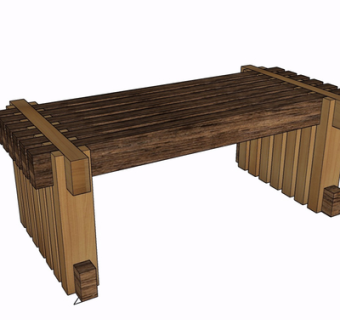 现代公园实木长凳su模型