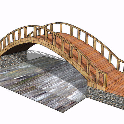 现代实木拱桥su模型