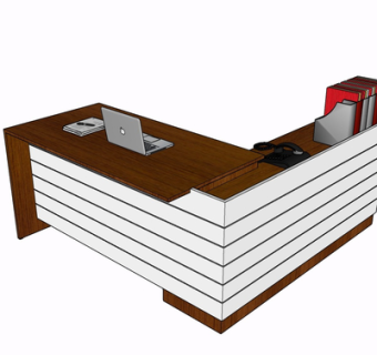 现代实木班台桌su模型