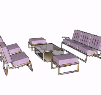 现代布艺组合沙发su模型