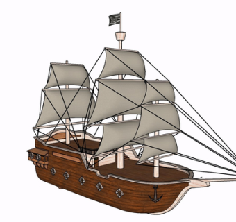 现代实木帆船su模型