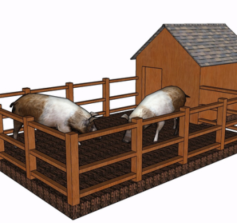 现代实木猪圈su模型