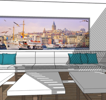 现代布艺多人沙发su模型