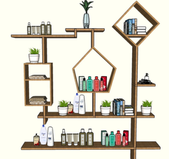 现代实木装饰架su模型