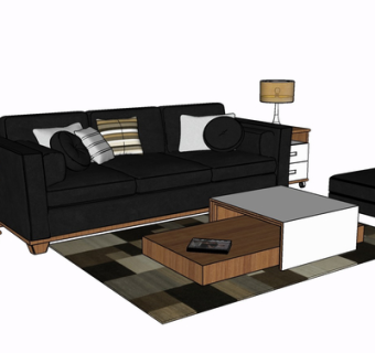 现代布艺多人沙发su模型