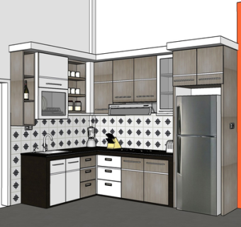 现代实木橱柜su模型