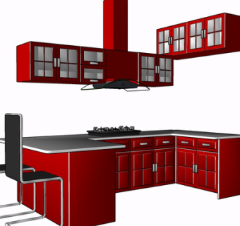 现代实木橱柜su模型