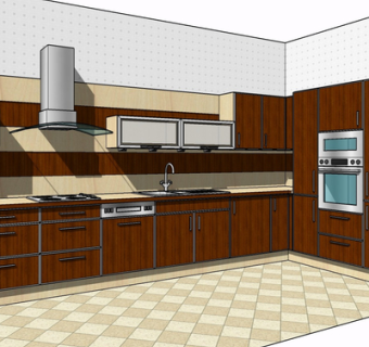 现代实木橱柜su模型