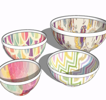 现代彩绘碗碟su模型