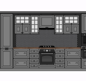 简欧实木橱柜su模型
