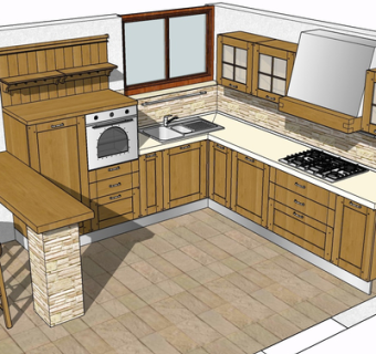现代实木橱柜su模型