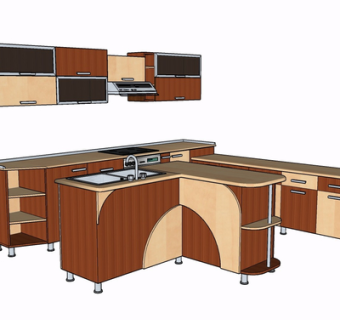现代实木橱柜su模型